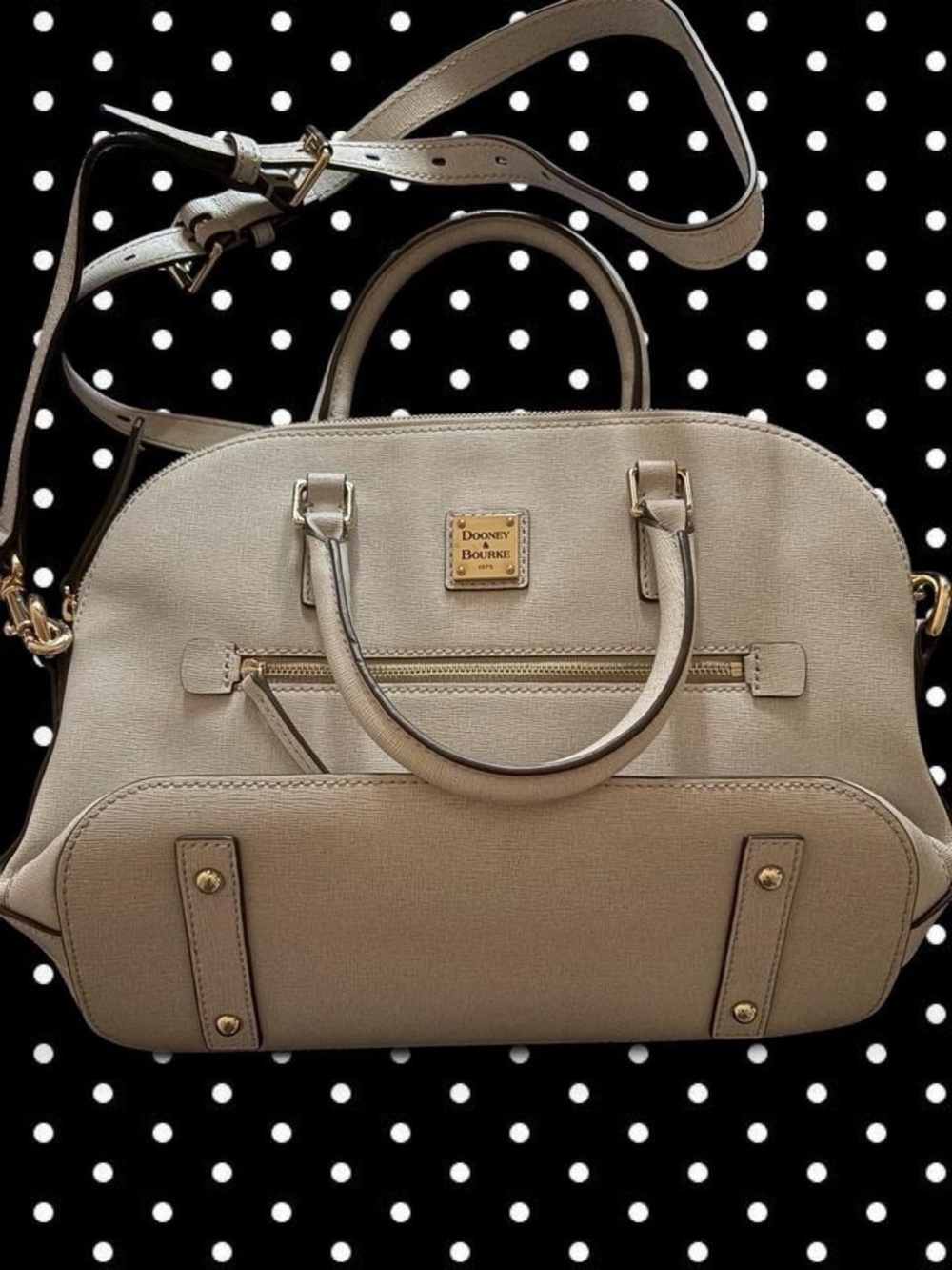 Dooney & Bourke Taupe Satchel Handbag with Gold Hardware